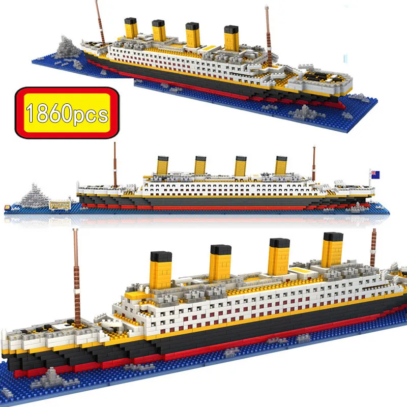 1860pcs Titanic Model Large Cruise Ship/Boat 3D Micro Building Blocks Bricks Collection DIY Toys for Children Christmas Gift - купить по