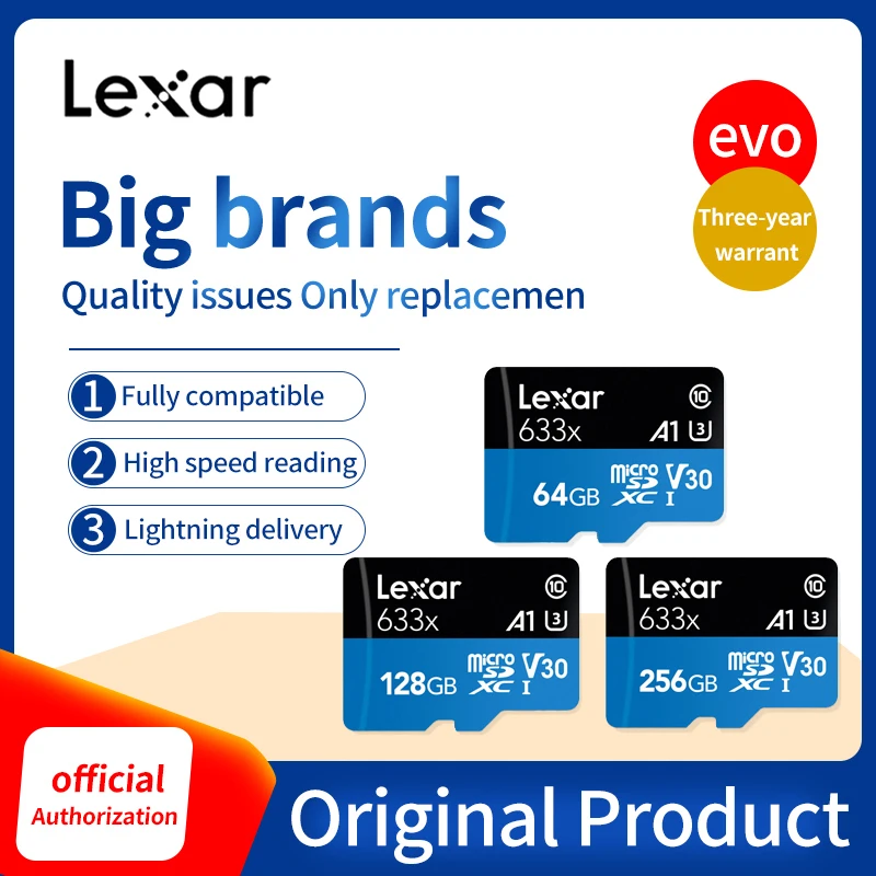 Оригинальная карта памяти Micro SD Lexar 256 ГБ 128 высокоскоростная до макс. 95 м/с 64 Гб Class10