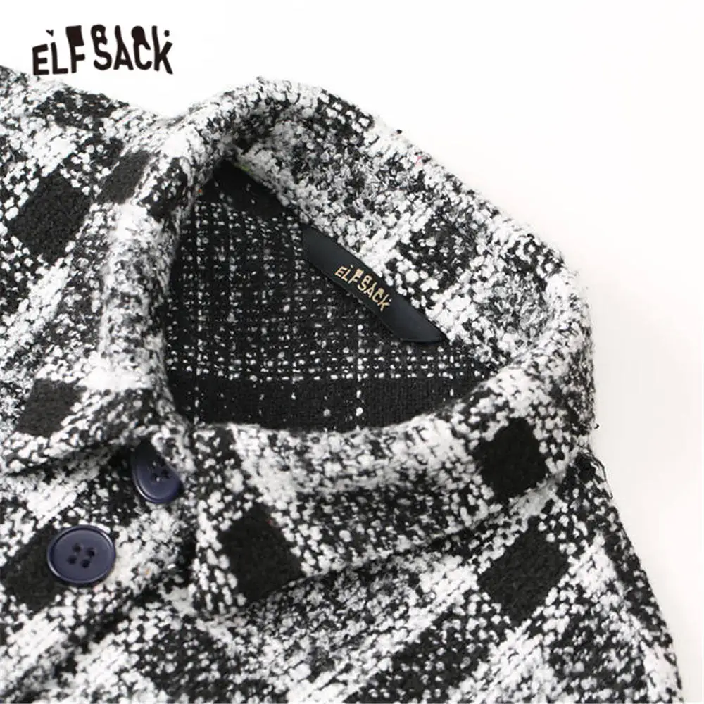 Женская клетчатая куртка ELFSACK черная Повседневная офисная на одной пуговице с