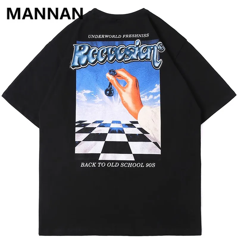 

2021 Men Tops Tees Streetwear Chess Letter Print T shirt Hip Hop Harajuku Tshirt Short Sleeve T-Shirt Fashion Tee Shirt Fila