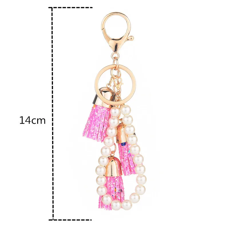 

Bright Powder Tassel Pearl Key Chain Pendant Gifts For Women Accessories Candy Color Gold Sequins Tassel Keychain Christmas Gift