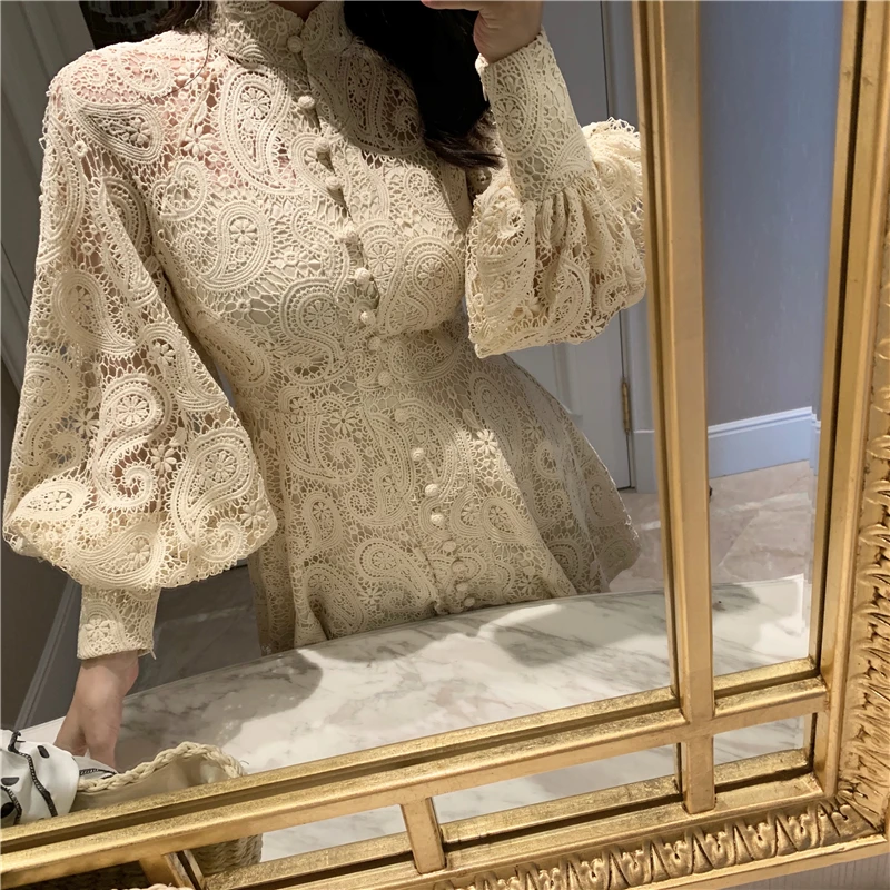 WHITNEY WANG Модное Элегантное открытое кружевное платье с рукавами-фонариками женское вечернее платье платья для вечеринок