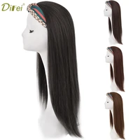 difei synthetic 26 inch black bob long straight wig with hair band half a headband wigs for women daily party wear