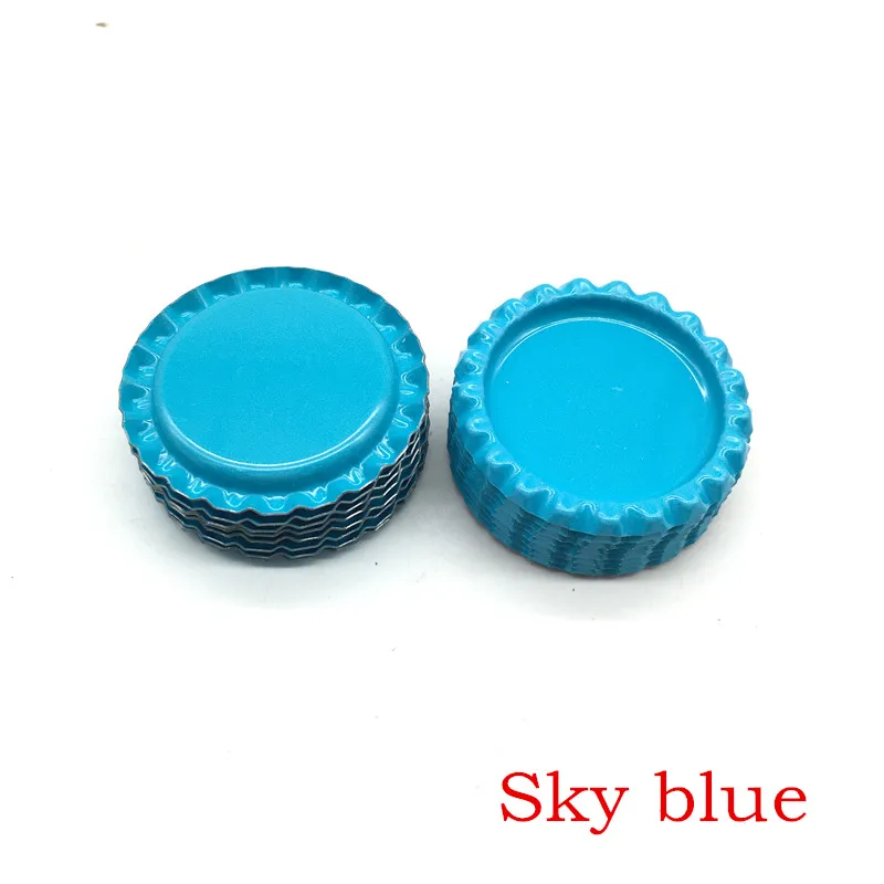 Sky blue Новое поступление, 24 цвета, с обеих сторон, металлические фланцевые крышки для бутылок без отверстий, плоские крышки для бутылок для ожерелья, украшения для волос - Цвет: Sky blue