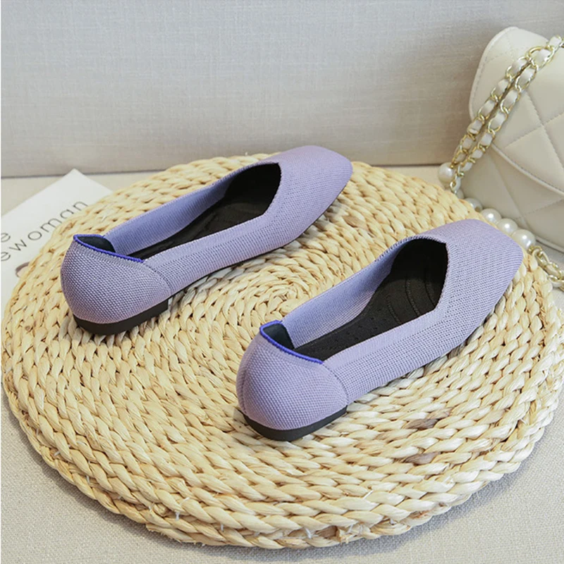 

Women's Flat Shoes Breathable Ballet Shoes Shallow Knit Square Shoes Moccasin Mixed Color Soft Pregnant Shoes Zapatos De Mujer