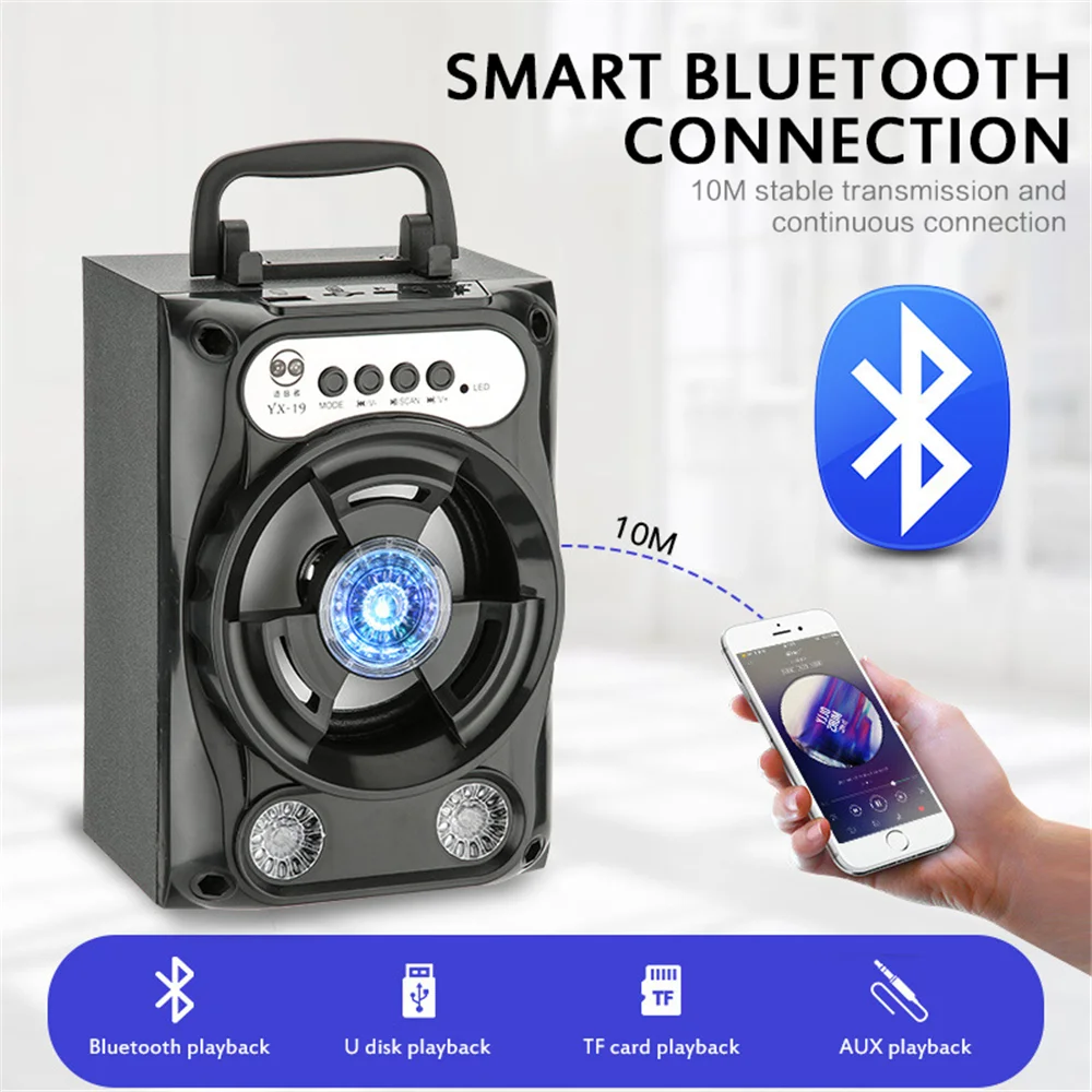 

Portable Wireless Bluetooth Speaker With Microphone High Outdoor Bass Colorful LED Light Rechargeable Speakers Supports TF Card