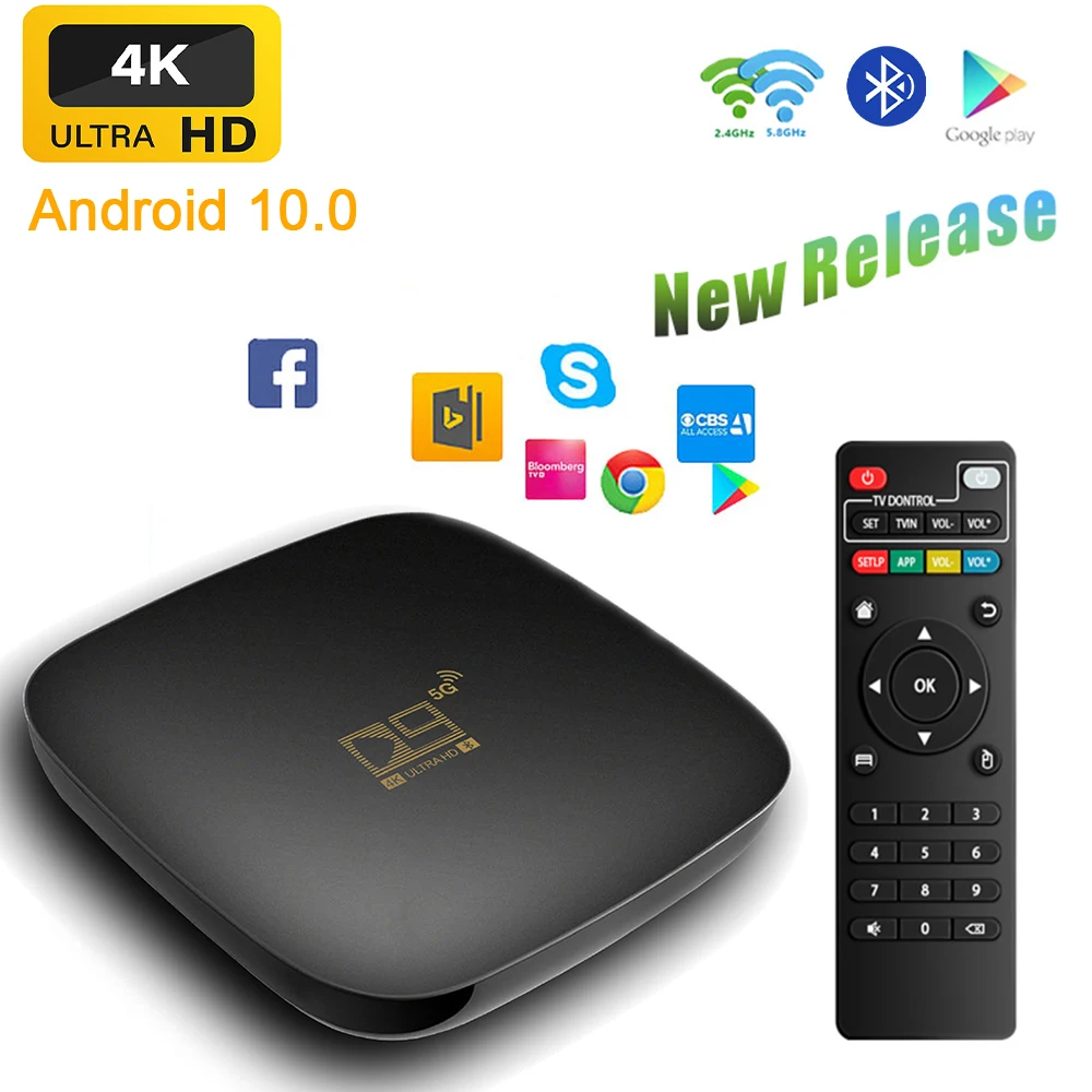 

D9 4K Smart TV Box Android 10.0 HD H.265 2+16GB Quad Core Media Player Video 2.4G 5GHz Wifi Bluetooth Smart TV Box Set Top Box