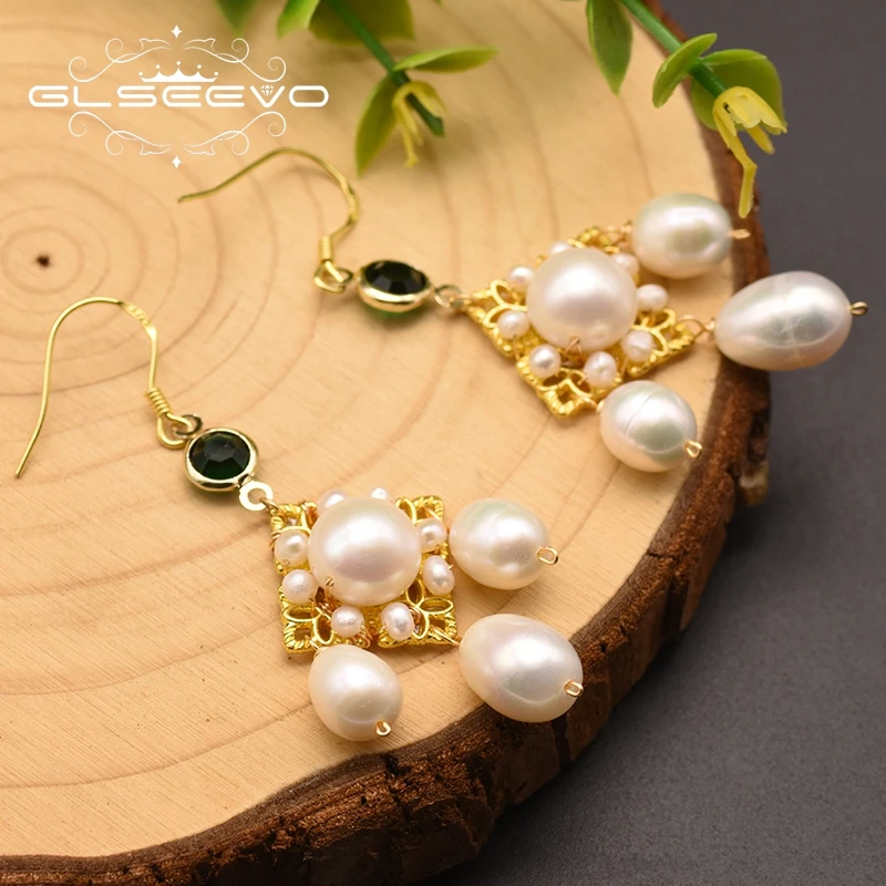 Женские серьги-подвески GLSEEVO длинные Винтажные серьги с натуральным