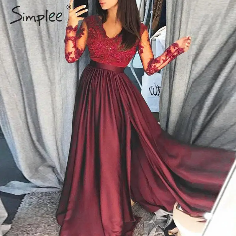 Simplee сексуальное женское вечернее платье с v образным вырезом Вышитое цветочными