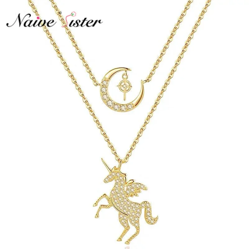 Ожерелье с подвеской в виде единорога Луны и звезды для женщин девушек подарок на