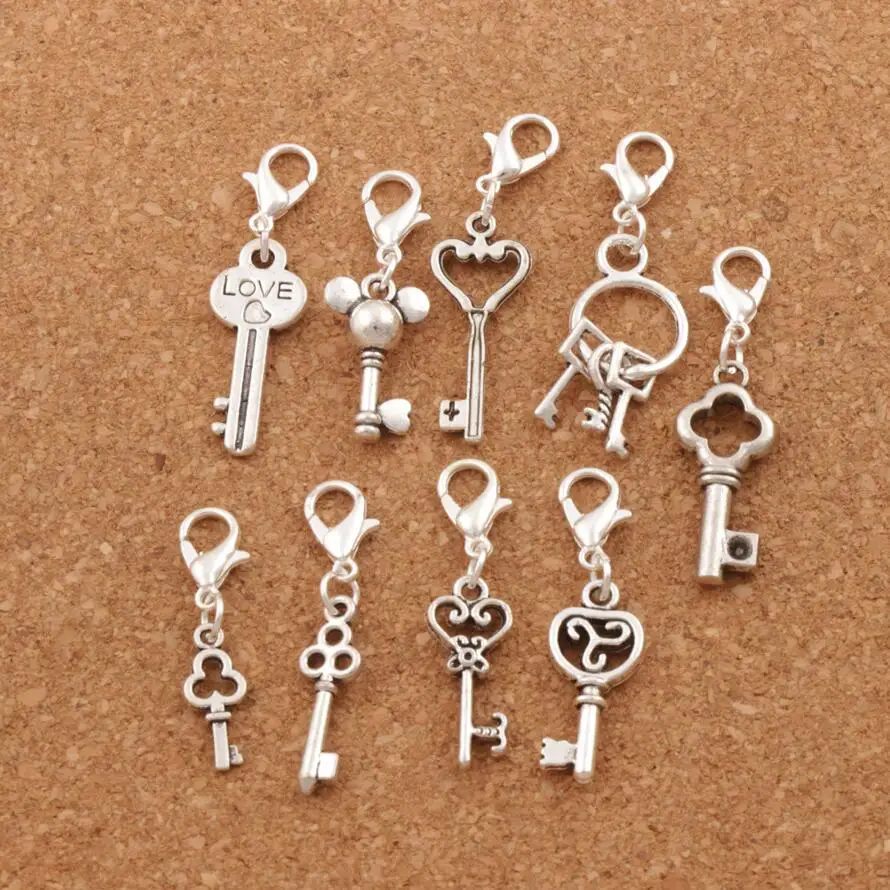 

mix Lovely Heart Key Floating Lobster Clasps Charm Beads 90pcs zinc alloy for Glass Living Memory Locket CM51