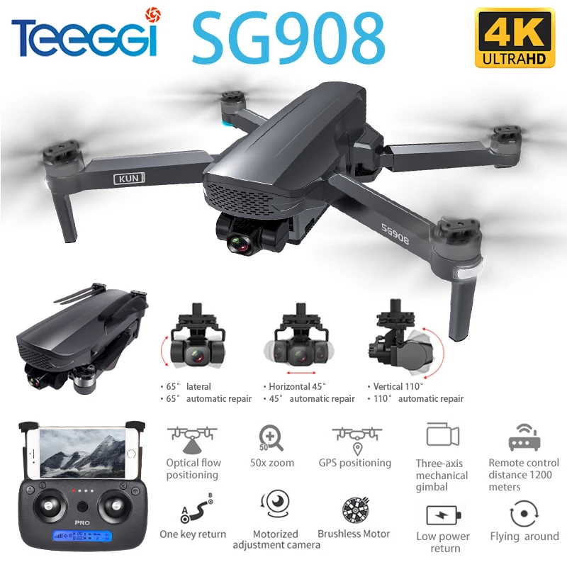 

SG908 GPS Drone with 4K HD Camera 3-Axis Gimbal WiFi FPV Profesional Dron 50X Foldable Quadcopter distance 1.2km VS SG906 PRO 2