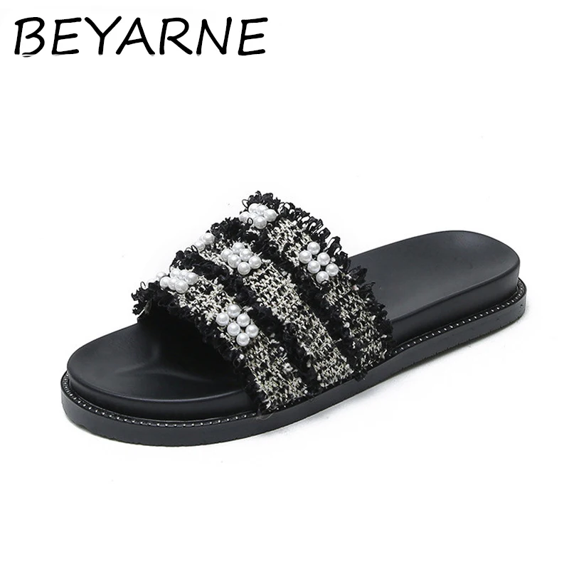 BEYARNE/знаменитые дизайнерские шлепанцы на платформе украшенные жемчужинами и