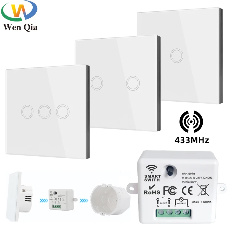 

Mini Smart Home Light Switch Wireless Relay Module 220V Rf 433MHz Remote Control ON/OFF Touch Wall Switch Panel For LED,Lamp,Diy