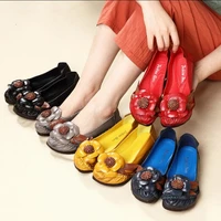 2021 new national wind flowers genuine leather shoes women retro soft bottom flat shoes summer handmade ballet flats