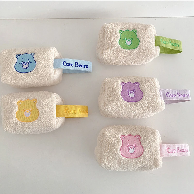 Cute Cartoon Knitting Color Bear Fluffy Women's Makeup Bag Lolita Kawaii Travel Portable Zipper Cosmetic Bag Storage Bag