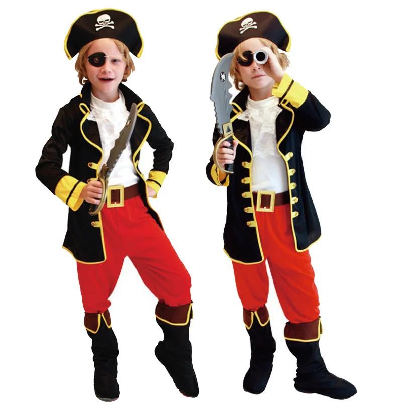

6pcs Captain Jack Sparrow Pirate Costume Cosplay Halloween Costume for Kids with Tops Vest Eyewear Hat Belt Boots