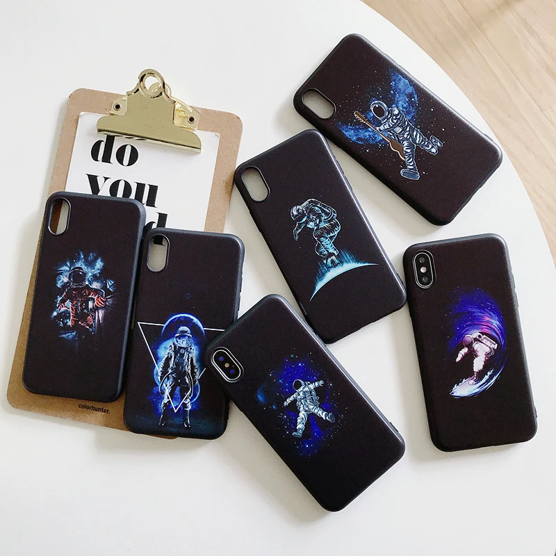 Черный чехол из ТПУ для Apple iPhone X XR XSMax 11 чехол Модный мультяшный астронавт для Apple iPhone 6 6S 7 8 Plus чехол для телефона бампер