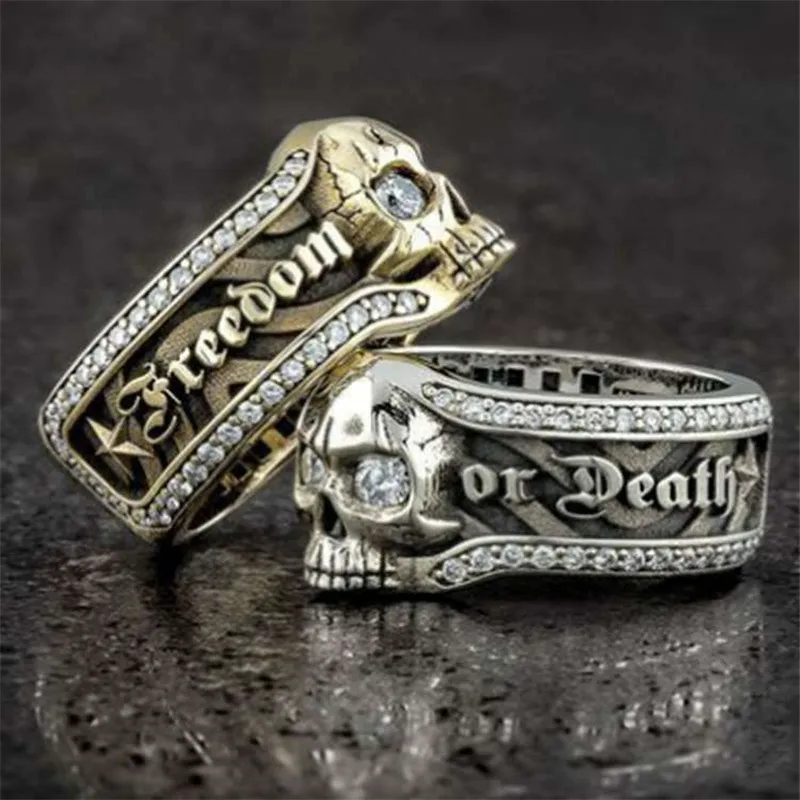 

Fashion popular creative multicolor skull punk style zircon retro men boy birthday gift jewelry ring wholesale