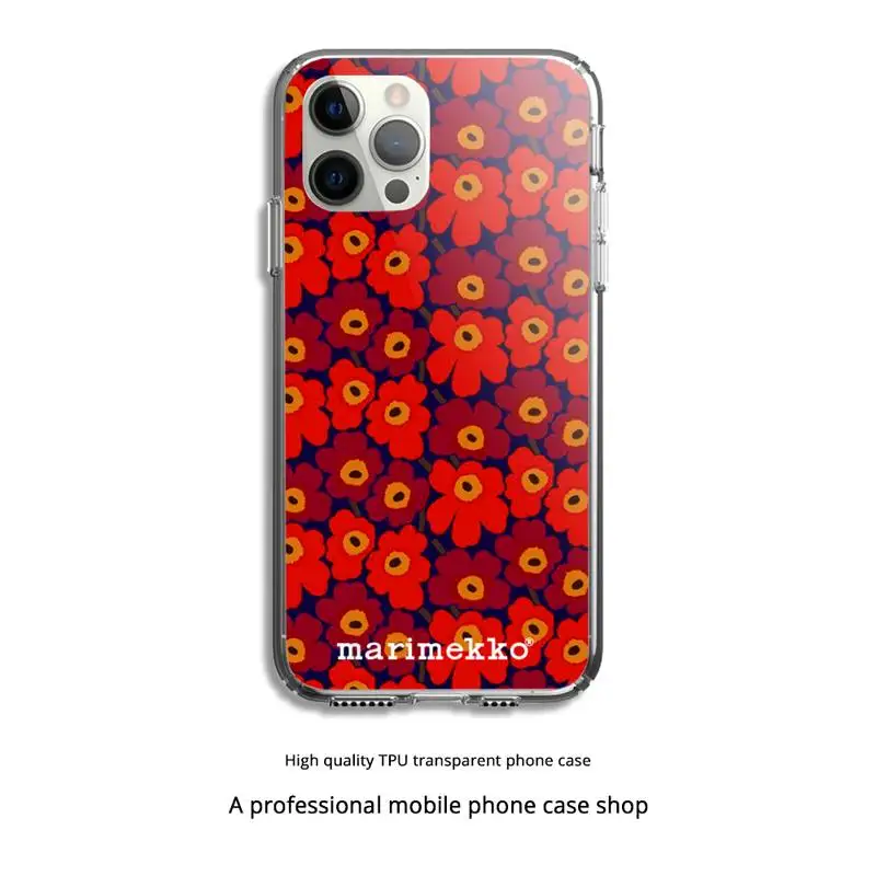 

Fashion Brand Marimekko Phone Case Clear Cover For Iphone 5 6 7 8 11 12 Plus XR X XS SE2020 11/12PRO Max Transparent Cases