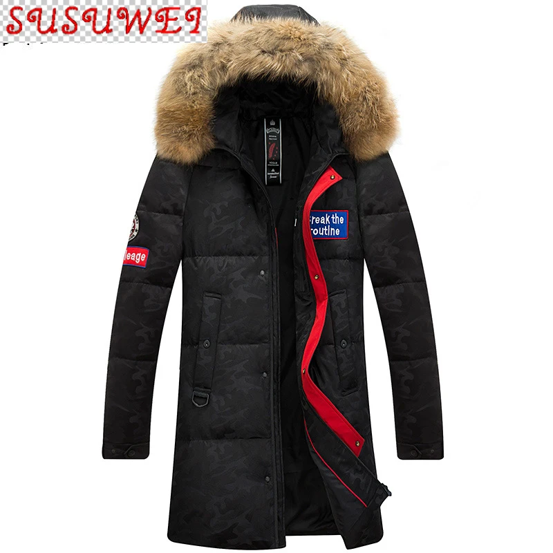

SUSUWEI 2021 зимняя куртка-пуховик размера плюс 90% Белое пуховое пальто длинные большой енота парка с меховым воротником, Doudoune Homme 9983 KJ867