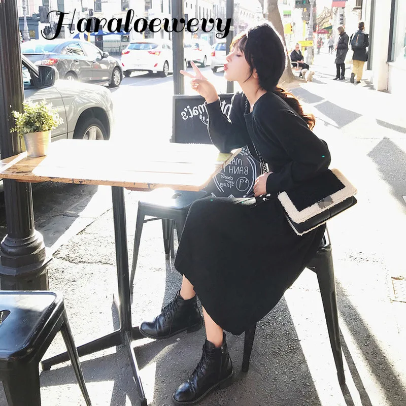 Корейское платье-свитер весенние женские новые вязаные свободные винтажные