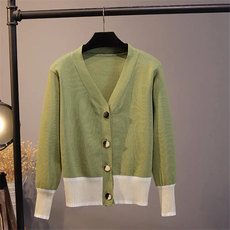 

Spring Two Piece Set Women V-Neck Long Sleeve Knitted Tops Cardigan + High Waist Long Wide Leg Pants Plus Size Office Suit B130