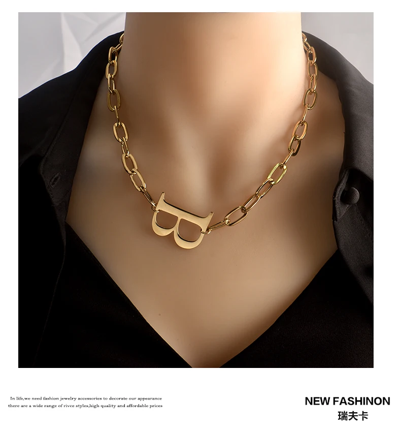 

Punk Style Stainless Steel Non-fading Letter B Jewelry Ladies Temperament All-match Hip-hop Fashion Cold Style Clavicle Chain
