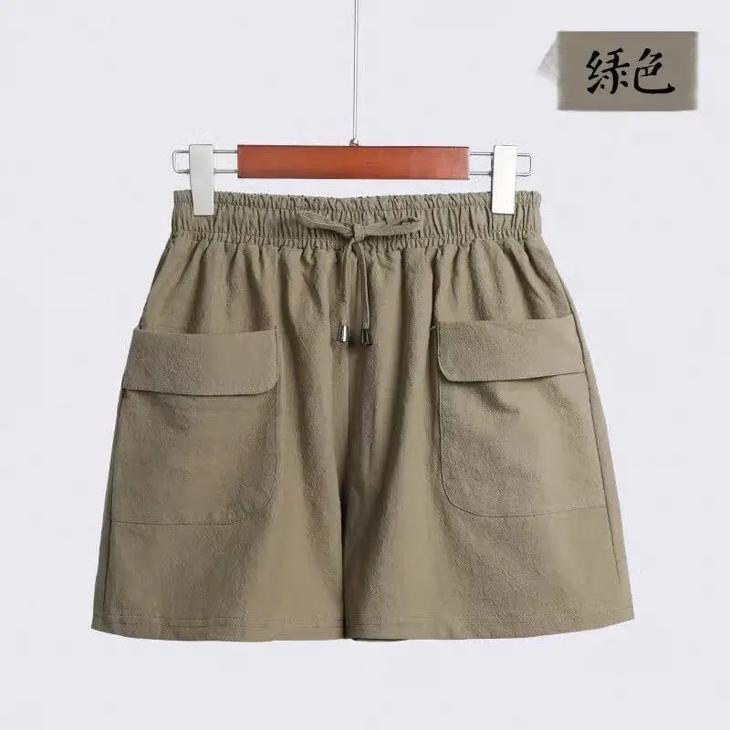 

2021 New Summer Women Elastic High Waist Wide Leg Drawstring Shorts Solid Korean Cotton Linen Casual Ladies Straight Shorts Z127