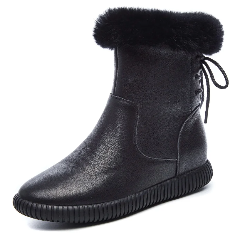 

Maggie's Walker Women's Fashion Genuine Leather Snow Boots Rabbit Hair Casual Winter Shoes Warm Mid-calf Boots Size 35-40