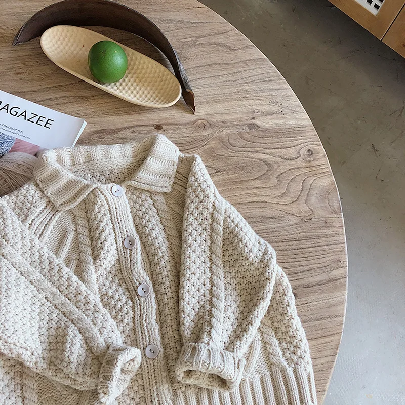 

Autumn Winter fashion Twisted solid color sweaters for boys and girls Classic knitting single-breasted cardigans