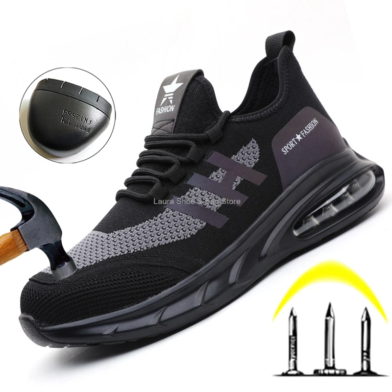 

Кроссовки мужские с воздушной подушкой, дышащие безопасные ботинки, стальной носок, устойчивые к прокалыванию, летняя Рабочая обувь