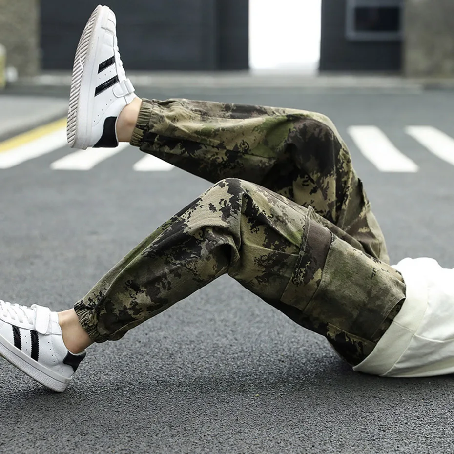 Штаны для мальчиков камуфляжные брюки карго повседневные узкие детские Осень