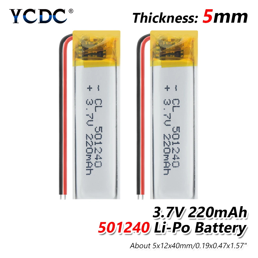 YCDC 3.7V 220mAh 501240 Battery Li-Polymer Rechargeable Lithium Cells for GPS Bluetooth Earphone MP3 MP4 051240 | Электроника