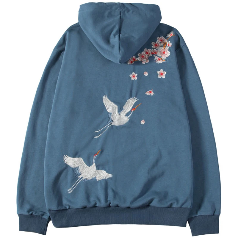 Вышитые китайские персонажи вишни журавль тонкие толстовки с капюшоном мужские