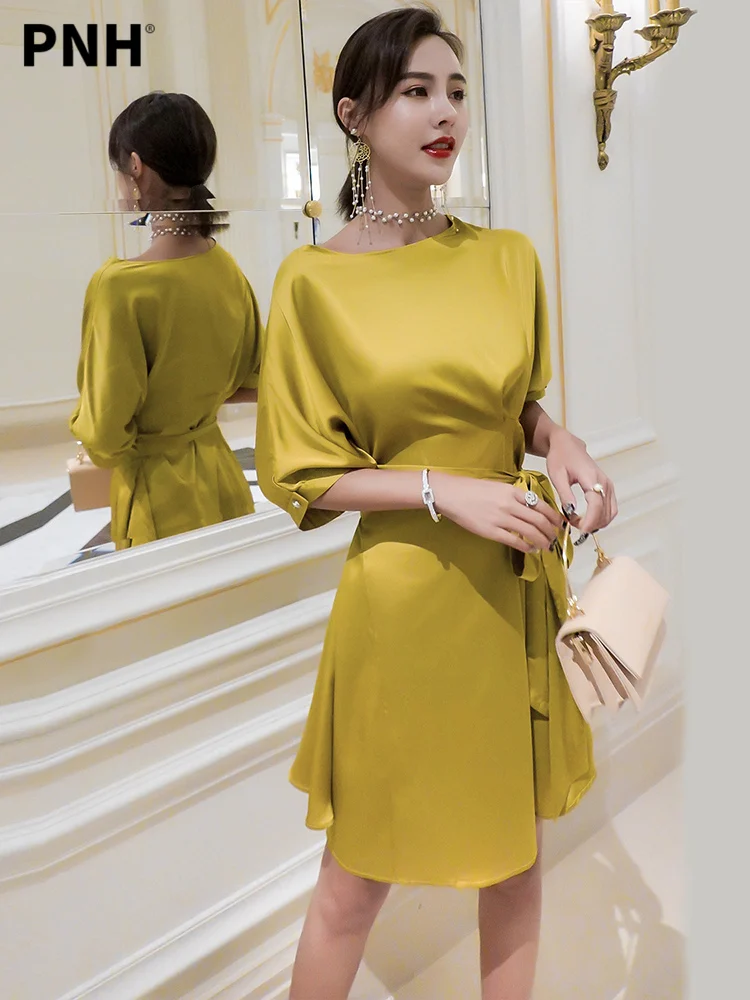 

Acetate Satin Dress 2021 New Summer Temperament Large Lazy Dress Fat Mm French Platycodon Skirt