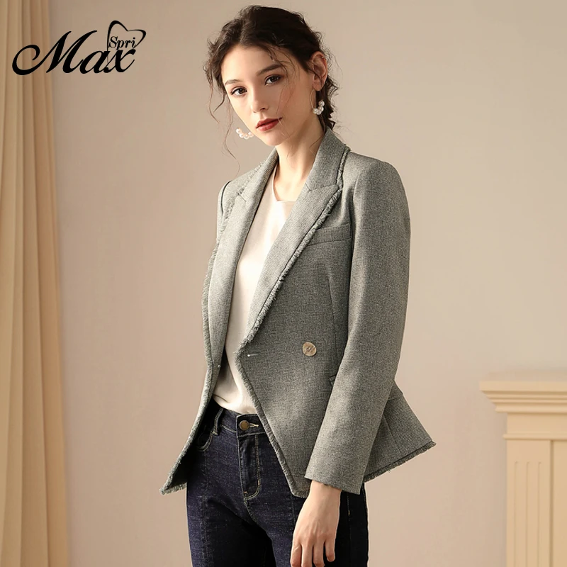 

Max Spri 2019 Winter New Arrival Women Vestidos V Neck Long Sleeve Tassels Short Top Office Lady Coat Business Wear Jacket