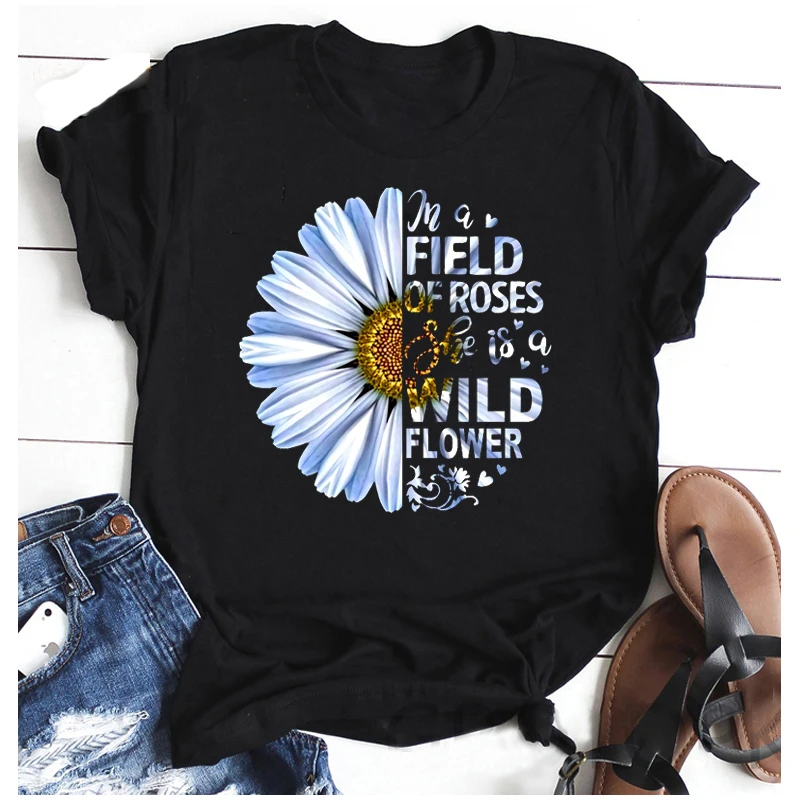 2020 лето с принтом Подсолнух короткими рукавами совой забавные повседневные