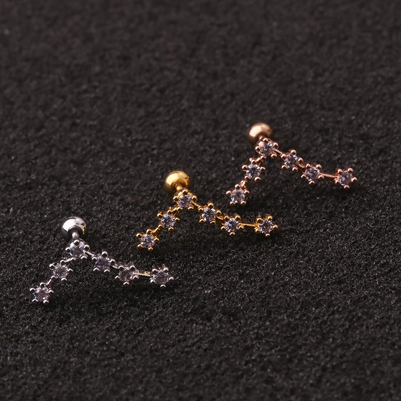 No.12 Pisces 1 шт. модные 12 созвездий стальная серьга Daith пирсинг ушей штанга CZ полукомбинезон ухо траг пирсинг для хряща в форме сердца ювелирные изделия 20 г - Окраска металла: No.12 Pisces