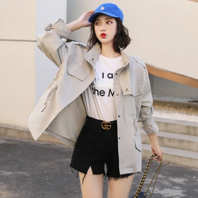 

women's wear Korean version solid color Autumn 2020 new style temperament versatile drawstring show thin work wear short