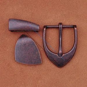 Heavy Sturdy  Western COOL Vintage Copper 3PCS SET Single Prong Pin Quality Leather Belt Buckle Fit 30mm Belt Str