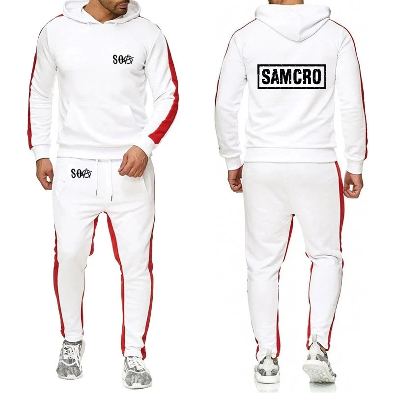 

Spring and Autumn Mens hoodies SOA Sons of anarchy the SAMCRO Printed Fashion casual Men pullover Sweatshirt splice Pants Suit