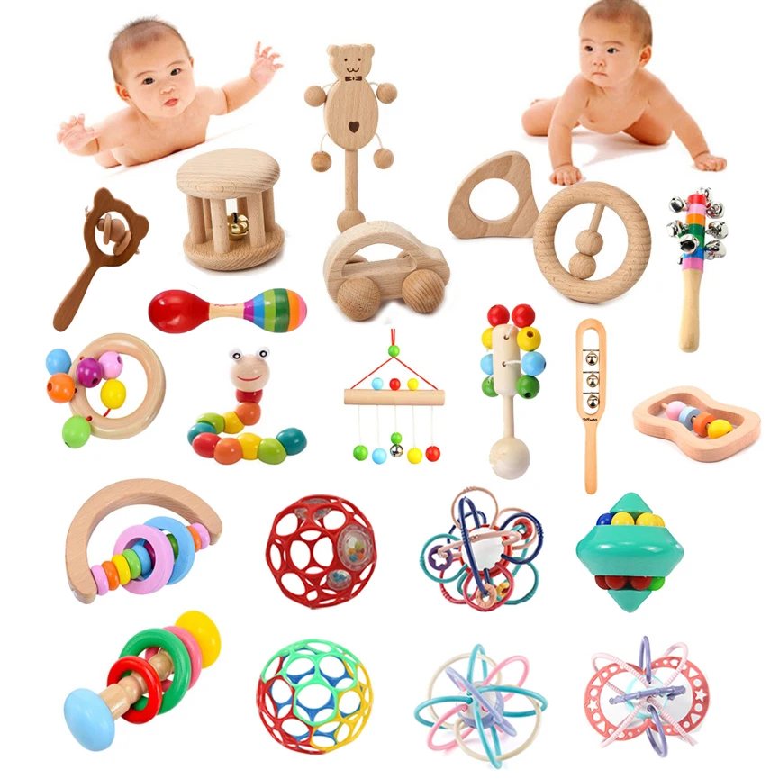 

Wooden Rattles Baby Sand Hammer Baby Rattle Educational Musical Wooden Toys Development Baby Ball for 0 12 Month Kids Montessori