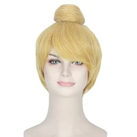princess tinker bell cosplay wigs women short blonde hair prestyled buns party anime costume