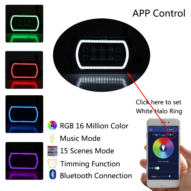 Новинка 4x6 светодиодные фары DIY RGB гало Белый DRL квадратные Запечатанные