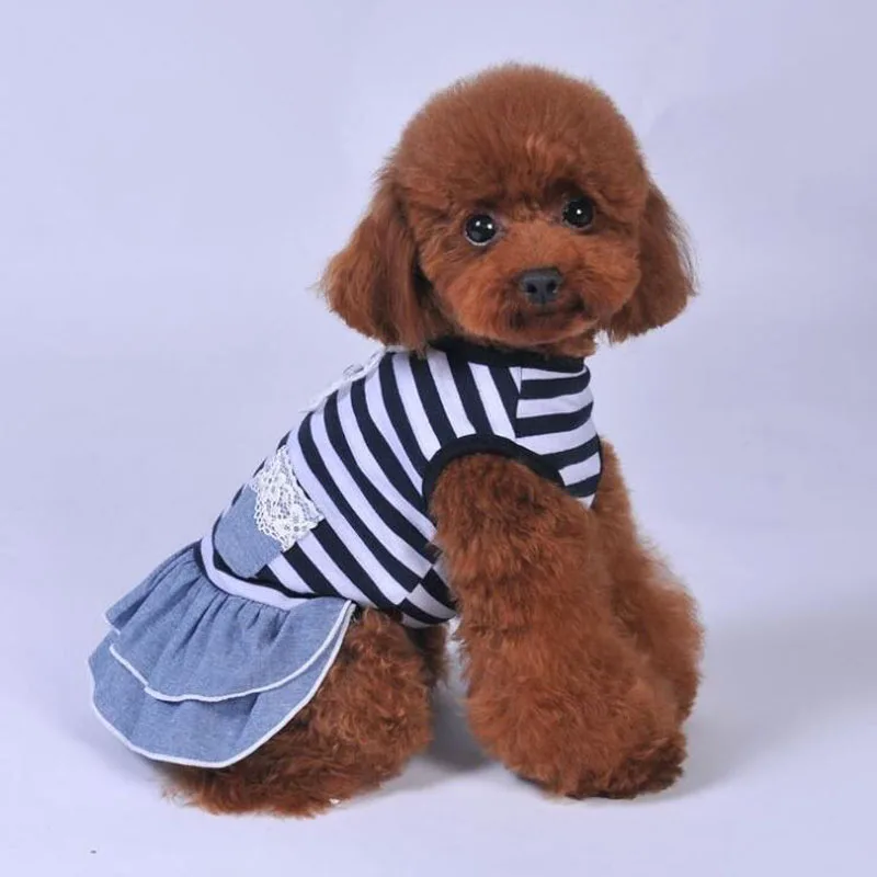 Одежда для девочек и собак Джинсовая юбка в черную полоску домашних животных