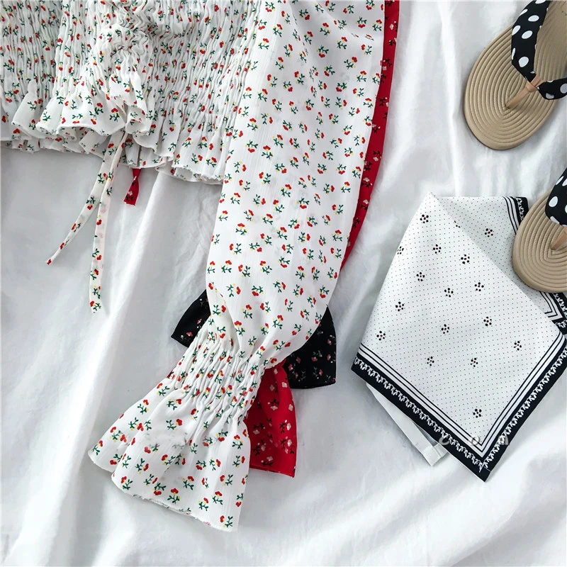 Пляжная женская блузка OUMENGKA в стиле бохо с цветочным принтом короткая длинным