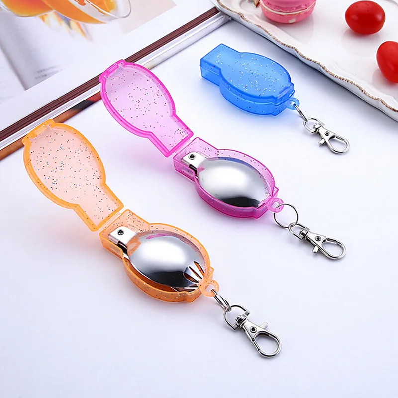 

New Folding Travel Camping Equipment Utensil Stainless Pocket Spoon Fork Small Foldable Spoon Fork Camping Picnic Survival Tool