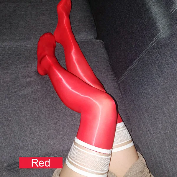 Red Luonalex/Большие размеры, женские чулки выше колена, масляные блестящие сексуальные кружевные верхние чулки, женские эластичные чулки, нейлоновые чулки трикотаж - Цвет: Red