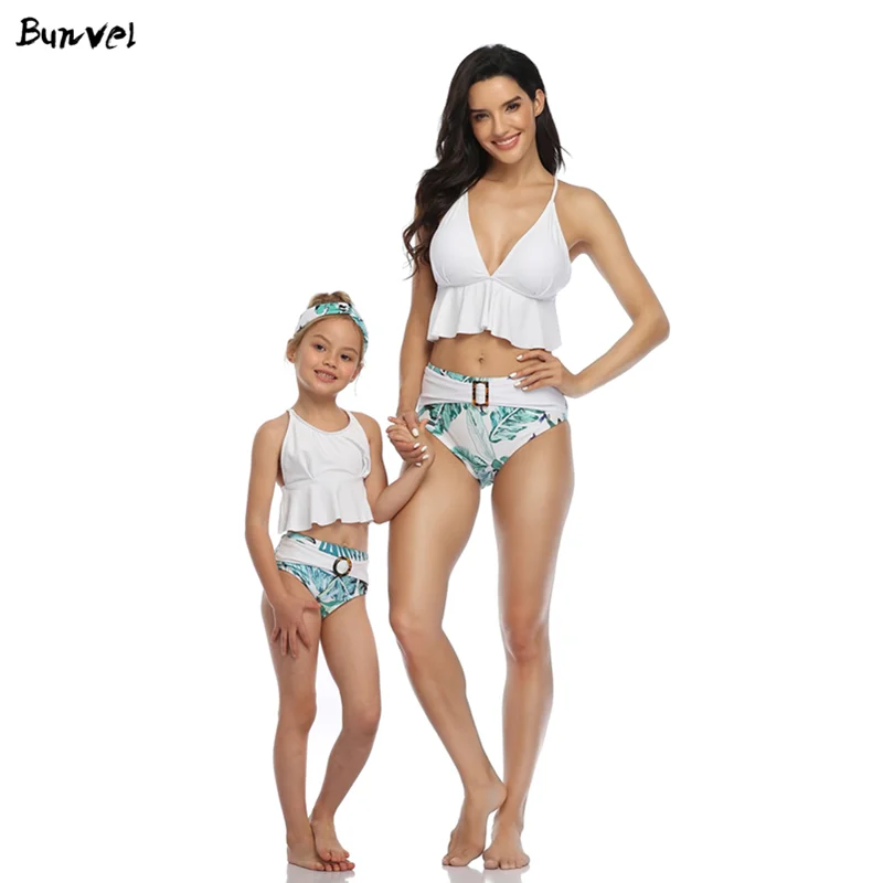 Купальник бикини для мамы и дочки с поясом рюшами|Сочетающаяся одежда семьи| |